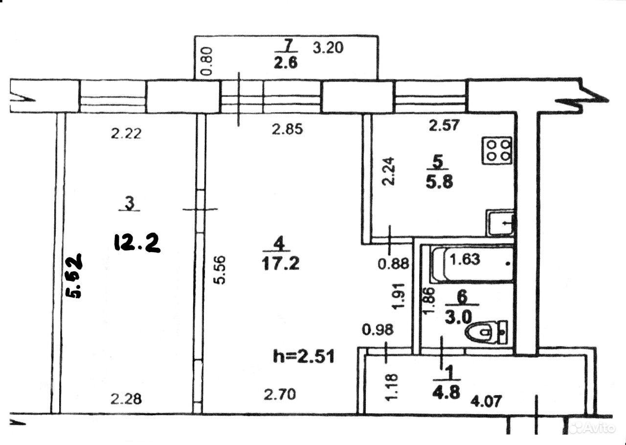 План квартиры хрущевки 2 комнаты с размерами