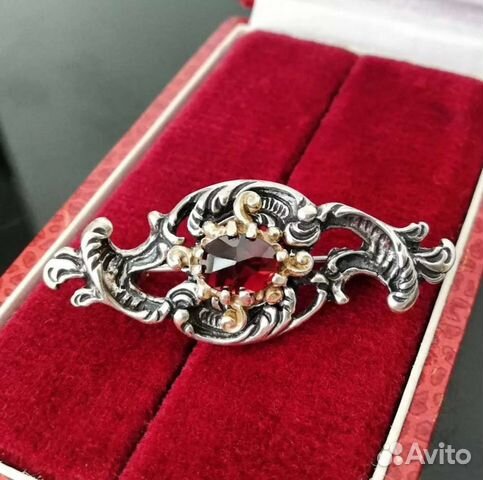 Антикварная брошь Серебро гранат 800 пр Германия