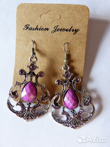 Cерьги новые, с фиолетовыми вставками Cерьги новые, с фиолетовыми вставками