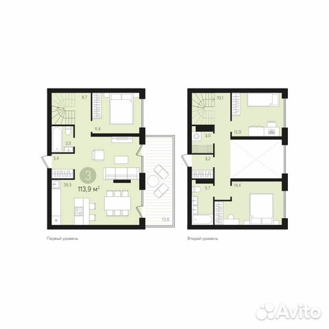 3-к квартира, 113.8 м², 1/10 эт.