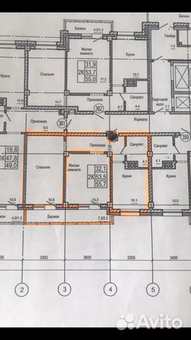 2-к квартира, 55.7 м², 3/14 эт.