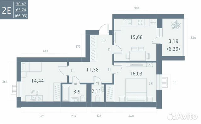 2-к квартира, 66.9 м², 8/10 эт. 2-к квартира, 66.9 м², 8/10 эт.