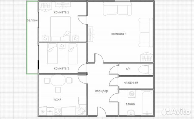 3-к квартира, 60 м², 9/14 эт.