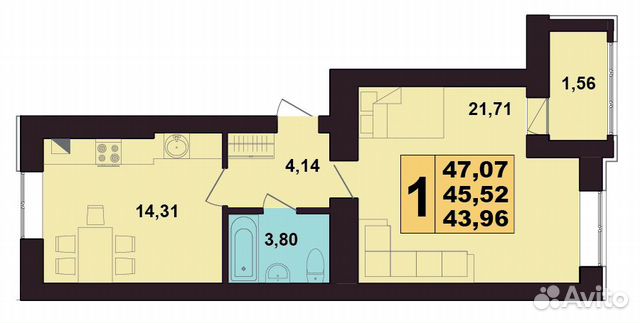 1-к квартира, 47 м², 2/9 эт. 1-к квартира, 47 м², 2/9 эт.