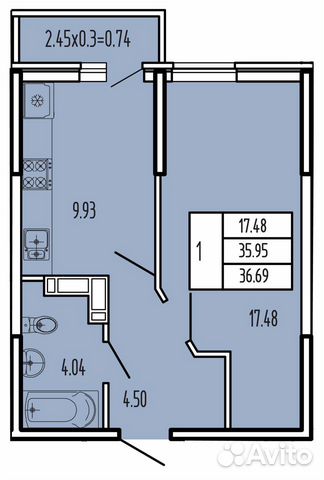 1-к квартира, 35.5 м², 13/17 эт.