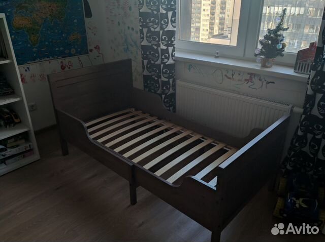 Кровать детская раздвижная Икеа+ реечное дно+ матр