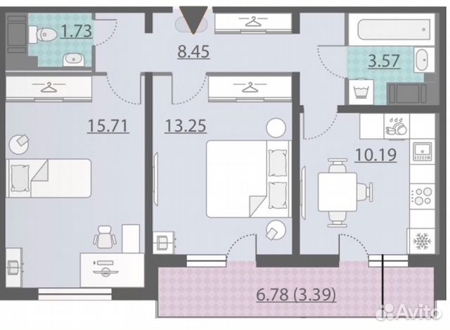 2-к квартира, 56.3 м², 2/25 эт. 2-к квартира, 56.3 м², 2/25 эт.