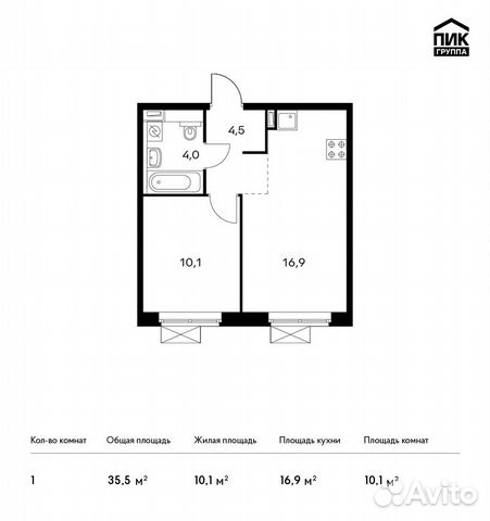 1-к квартира, 35.5 м², 5/16 эт.