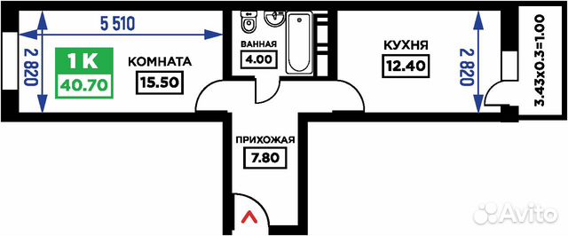 1-к квартира, 40.7 м², 2/19 эт. 1-к квартира, 40.7 м², 2/19 эт.