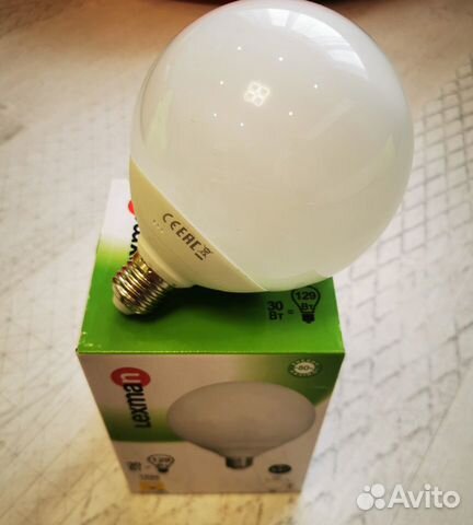 Лампа энергосбюерегающая шар 30Вт, аналог 130Вт