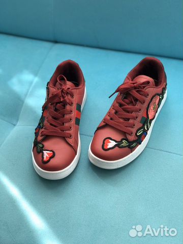 Кеды Gucci Бордо с цветами Кеды Gucci Бордо с цветами