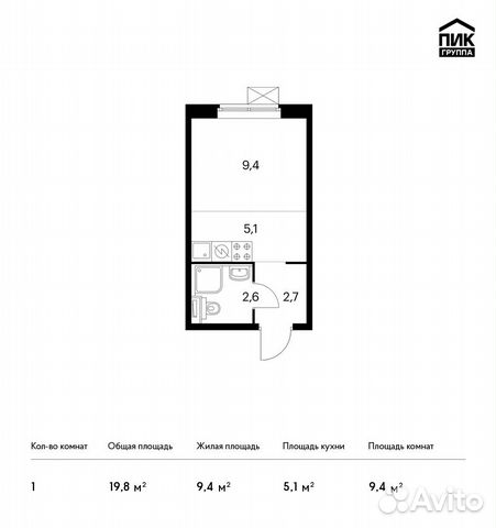Студия, 19.8 м², 20/25 эт.