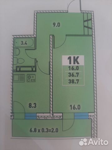 1-к квартира, 38.7 м², 8/17 эт. 1-к квартира, 38.7 м², 8/17 эт.