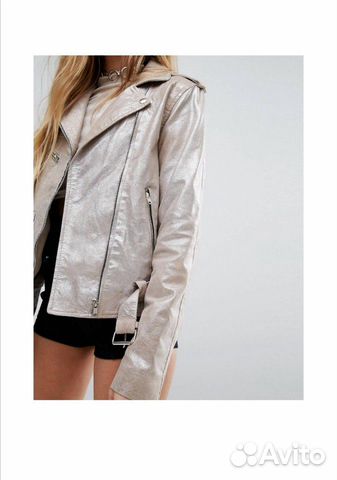 Кожаная серебристо-розовая куртка ASOS