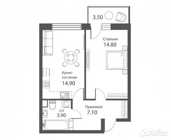 2-к квартира, 41.8 м², 8/14 эт. 2-к квартира, 41.8 м², 8/14 эт.