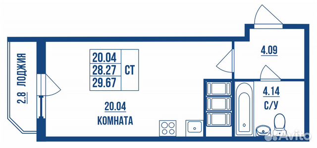 Студия, 29.7 м², 23/26 эт.