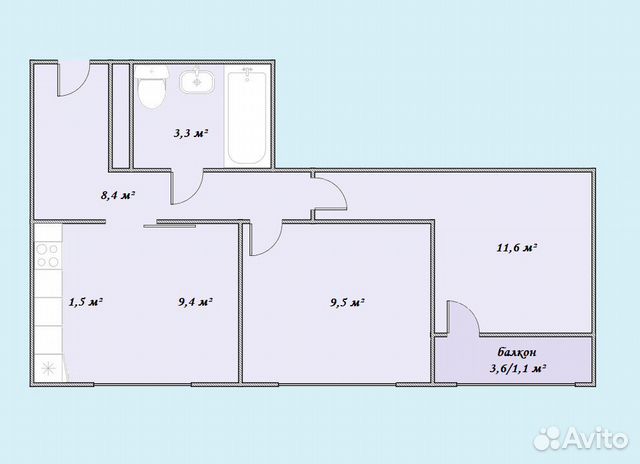 2-к квартира, 44.8 м², 20/25 эт. 2-к квартира, 44.8 м², 20/25 эт.