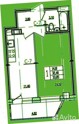 1-к квартира, 33.9 м², 3/5 эт.