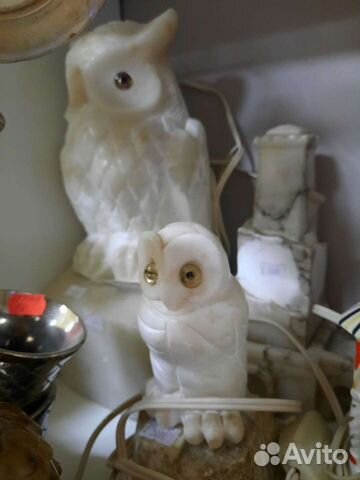 Мраморный светильник ночник сова и золотой петушок