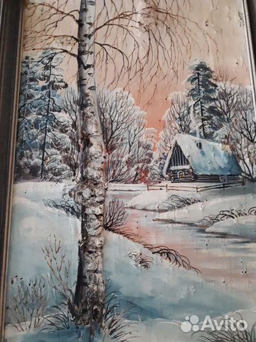 Картина красками на коре дерева