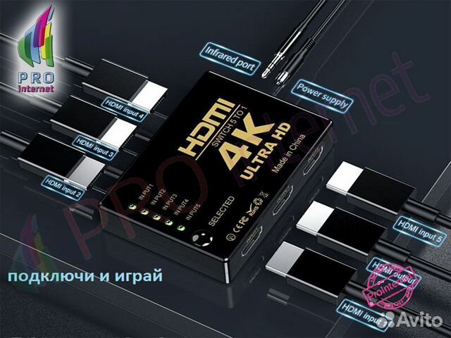 Переключатель hdmi switch 5В1 4К*2k опт/розница