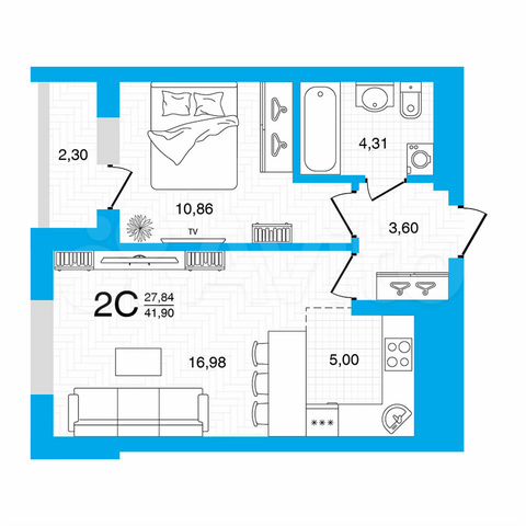2-к. квартира, 41,9 м², 17/22 эт.
