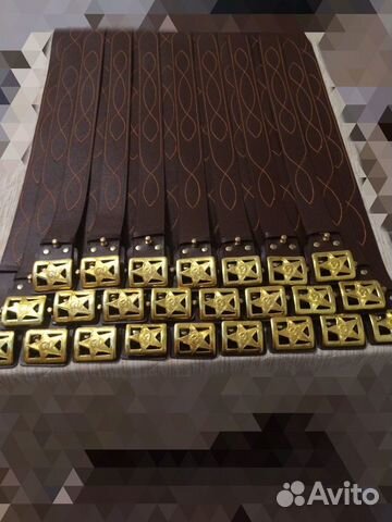 Ремень кожаный с латунной бляхой