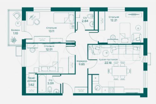 3-к. квартира, 78,1 м², 2/5 эт.