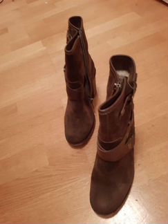 Новые коричневые замшевые женские зимние сапоги