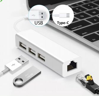 USB-C хаб на 3 USB и RJ45 ethernet концентратор