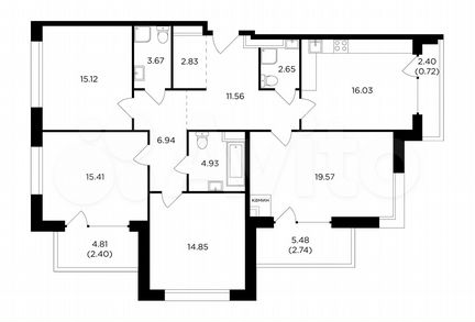 4-к квартира, 119.4 м², 6/12 эт.