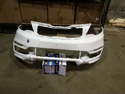 Kia rio бампер передний рестайл белый pgu