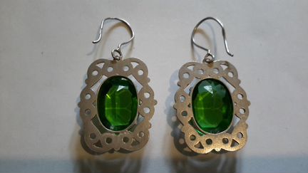 Серьги серебро СССР звезда 875,хризолит,винтаж
