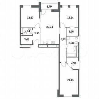3-к квартира, 103.9 м², 14/15 эт.