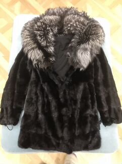 Норковая шуба с отделкой мехом чернобурой лисы