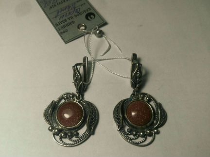 Серебряные серьги с авантюрином