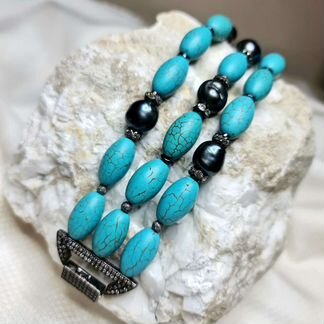 Браслет из бирюзы и натурального жемчуга