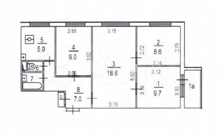 4-к квартира, 62.7 м², 7/9 эт.