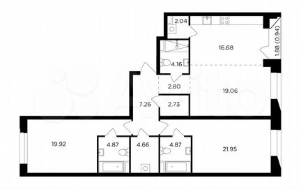 3-к квартира, 111.9 м², 6/16 эт.