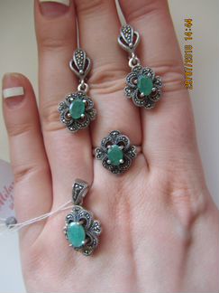 Серебряный комплект с изумрудами Milana Silver