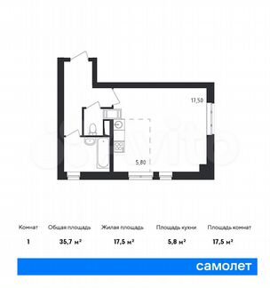 Квартира-студия, 35.7 м², 10/19 эт.