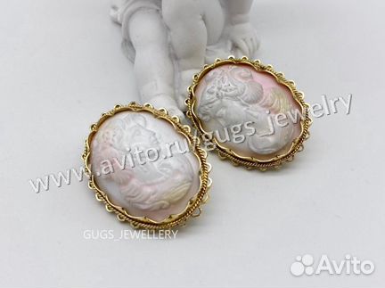 Золотые серьги камея 585 проба