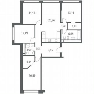 4-к квартира, 119.3 м², 26/35 эт.