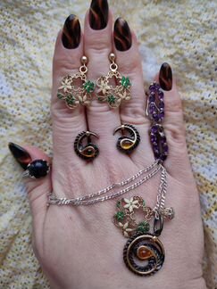 Серебрянные украшения цепь кольцо серьги подвеска