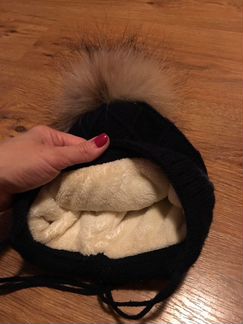 Шапка зимняя с натуральным помпоном 1-3 года