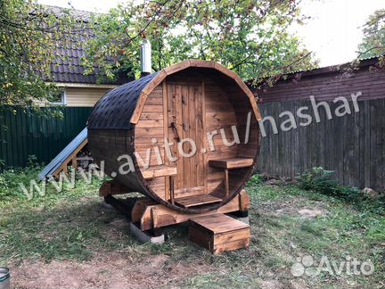 Баня бочка мини с крыльцом