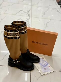 Сапоги носок стрейч кожа черные луи виттон коричне