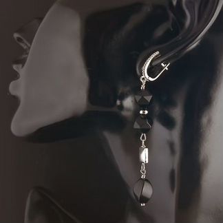 Серьги с натуральным черным ониксом