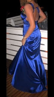 Платье синее, вечернее (макси, длинное)
