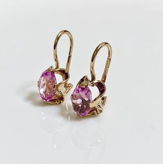 Золотые серьги с корундами 583 проба